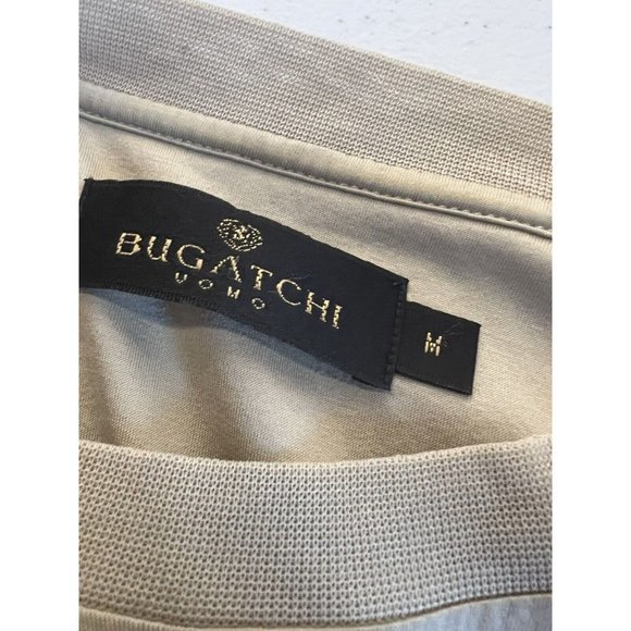 Bugatchi Uomo Men's Round Neck‎ Short Sleeve Pullover Shirt. Cream. Medium - Picture 4 of 5